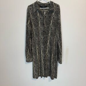 Norma Kamali Snake Button Front Shirt Dress Gray Black XXL Stretch long sleeve